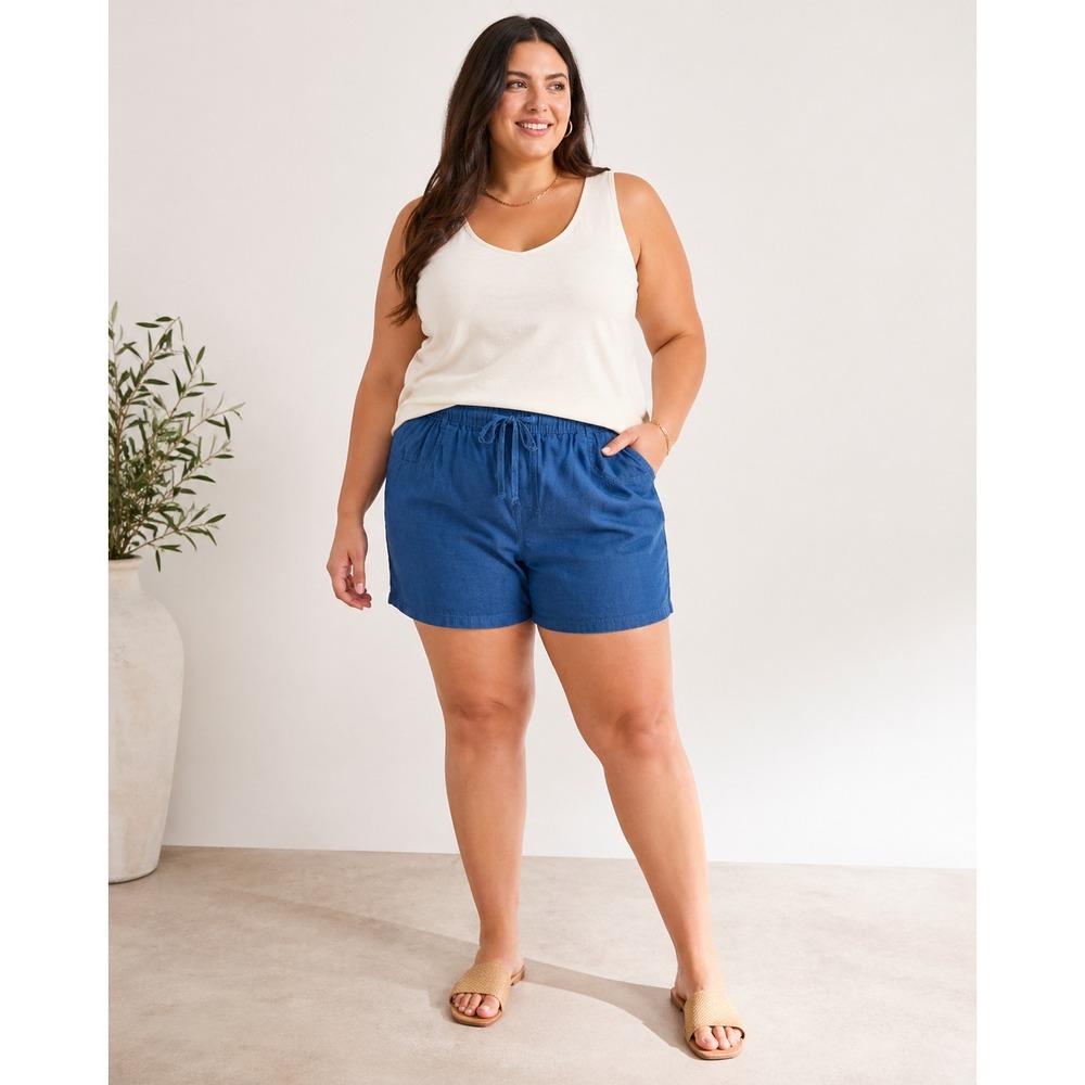 Arizona Jean Company Jogger Short‎ Womens XL Blue 100% Cotton Elastic Waist NEW